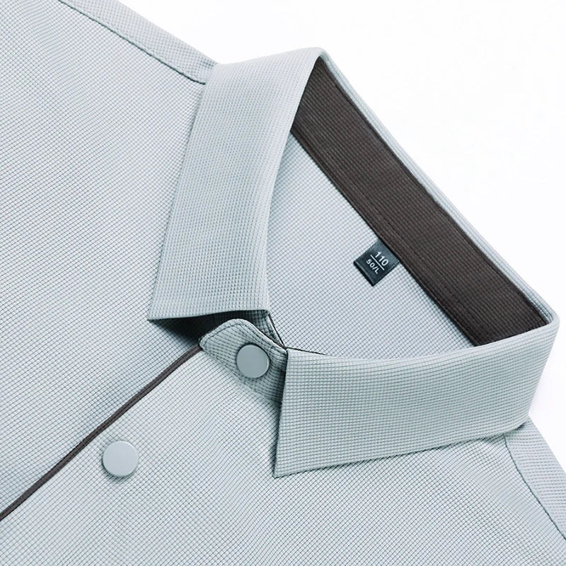 Summer seamless ice silk short sleeved T-shirt, polo shirt, flip collar, casual elastic top, breathable thin half sleeve