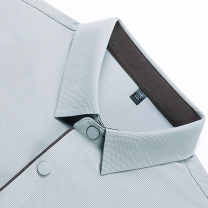 Summer seamless ice silk short sleeved T-shirt, polo shirt, flip collar, casual elastic top, breathable thin half sleeve