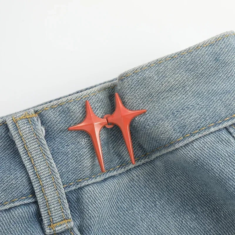 1Pair Cross Star Waist Buckle Adjustable Detachable Pants Clips Waist Tightener Nail-free Metal Button Snaps for Jeans Decor