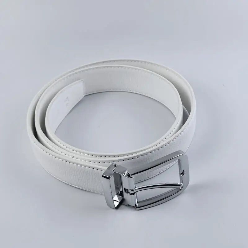Korean version Golf white leather belt Pin buckle youth pants casual belt original belt for men and women