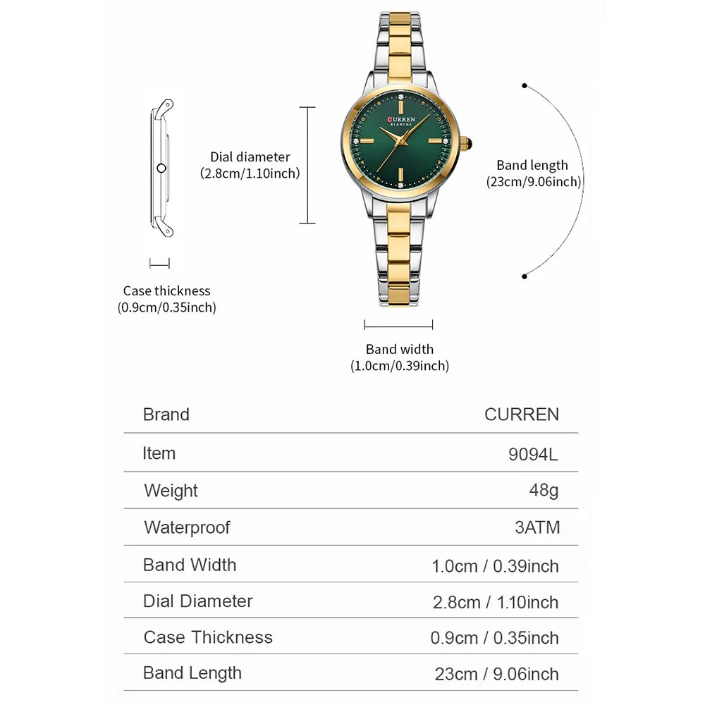 CURREN Simple Round Dial Fashion Dress Quartz Watches for Ladies with Stainless Steel Bracelet Luxury Wristwatches