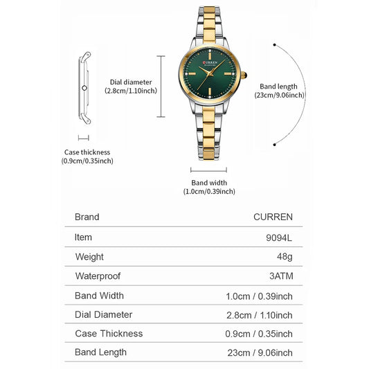 CURREN Simple Round Dial Fashion Dress Quartz Watches for Ladies with Stainless Steel Bracelet Luxury Wristwatches