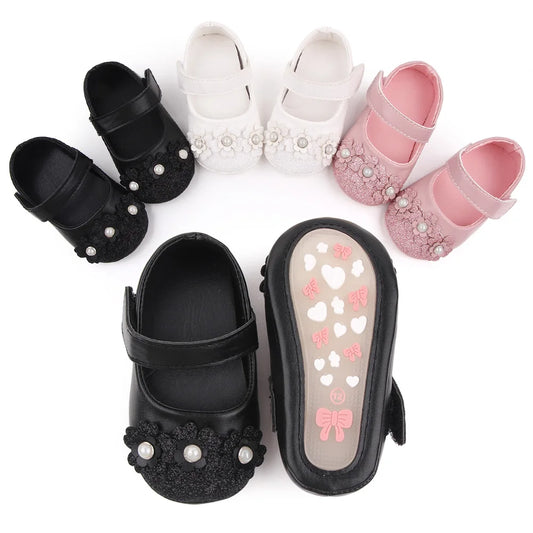 Baby Girl Shoes Princess Glitter Flower Soft PU Mary Jane Shoes Anti-slip Sole Spring Summer Sandal for 0-6-12m Baby Girl