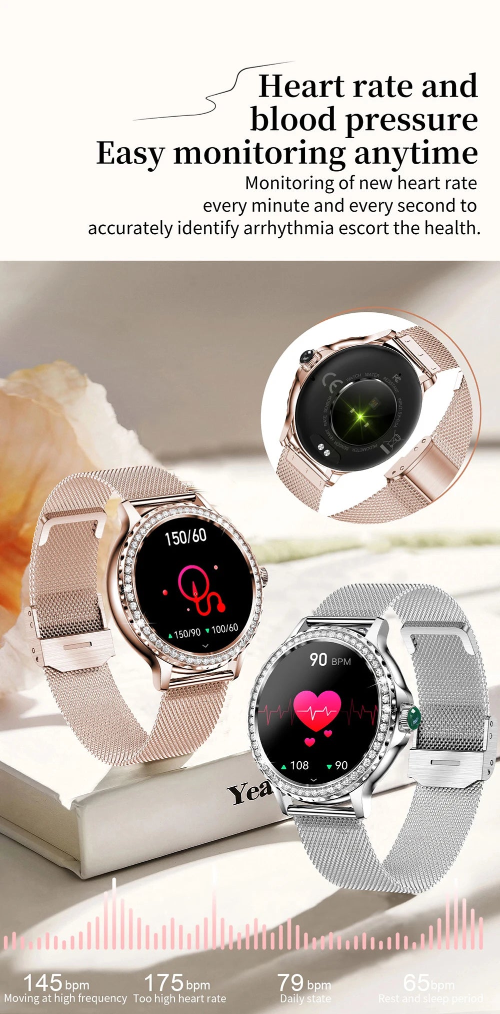 MEVADEN Rose Gold Smart Watch Bluetooth Call Lady 100+ Sports Mode Fitness Health Monitor Women Smartwatch for IOS Android NX19