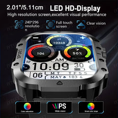 LAXASFIT 2025 New Military Smart Watch Men Outdoor Sports Fitness Tracker Health Monitoring 2.01Inch Bluetooth Calls Smartwatch