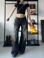 Y2k Black Jeans Women Baggy Vintage High Street Oversized Denim Trousers