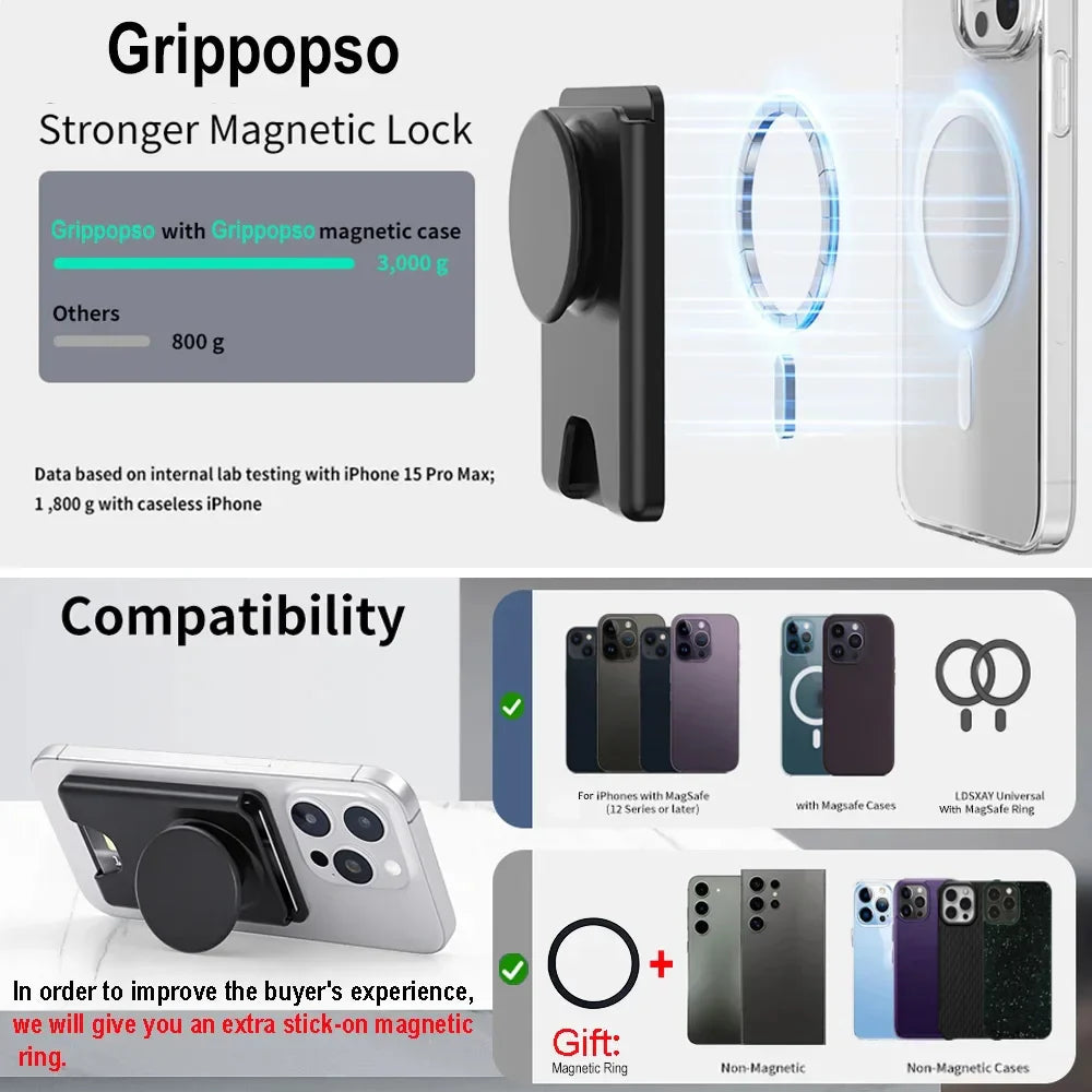 Grippopso Universal Magnetic Wallet With Expanding Phone Grip,Phone Card Holder Solid SocketWallet For IPhone Samsung Wallets