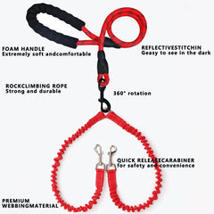 Double Dog Leash 360 Swivel No Tangle Walking Leash Shock Absorbing Bungee