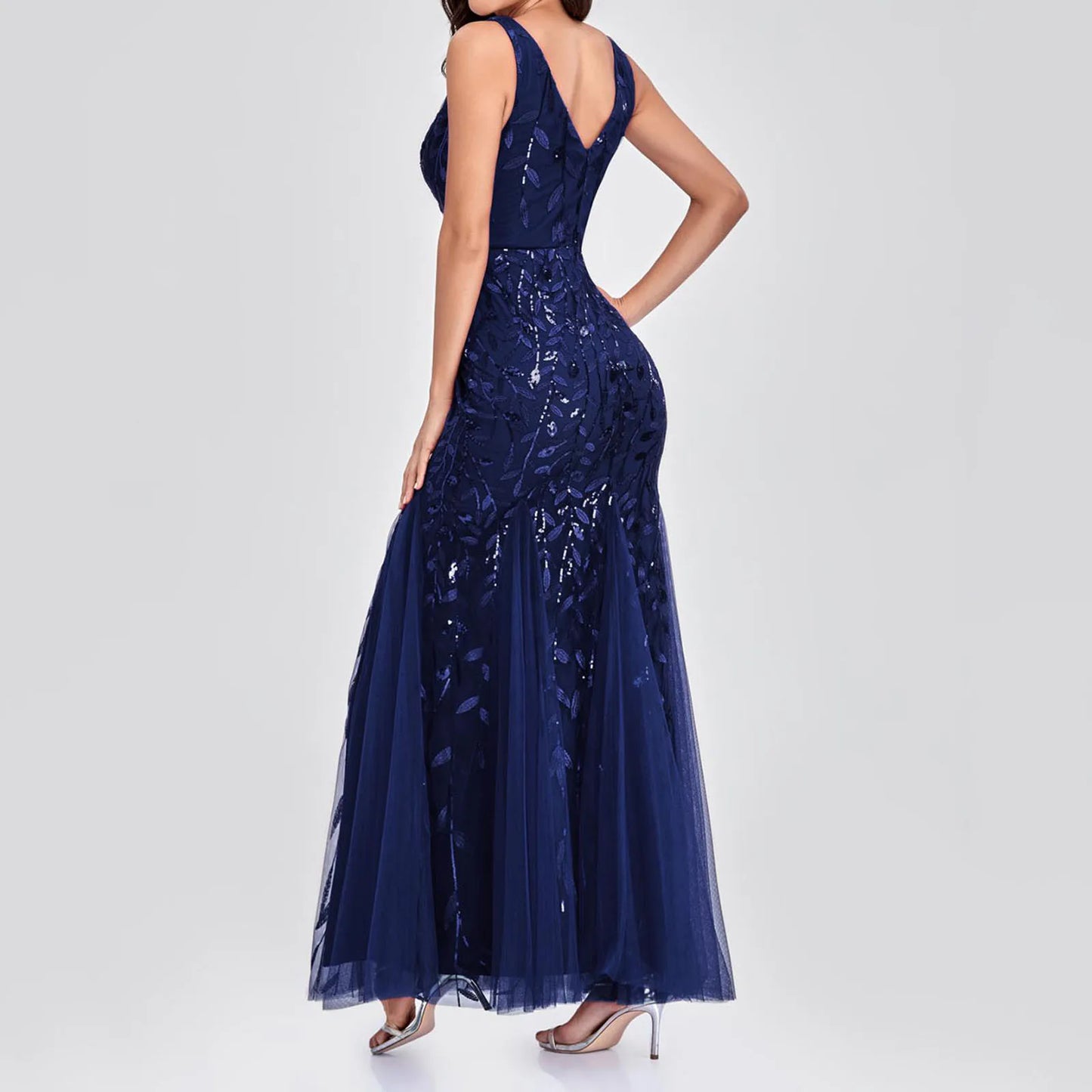 Homecoming Dresses: Embroidered Dress Sleeveless V Neck  Pleated Long Dress