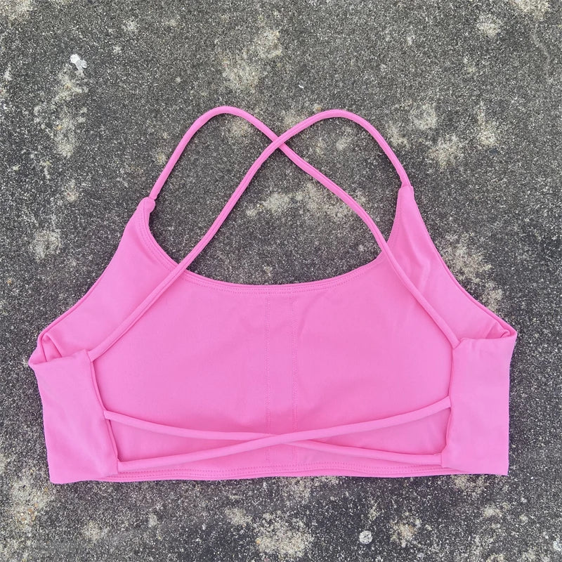 Women Cross Straps Gym Workout Crop Top Yoga Vest High Impact Fitness