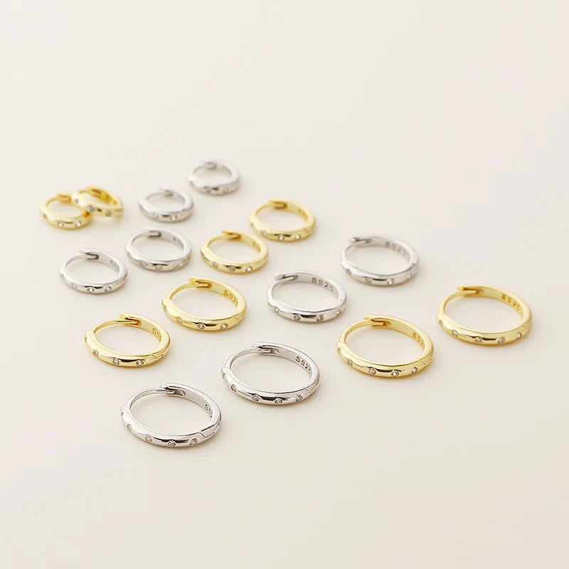 WANTME 925 Sterling Silver Fashion Simple Piercing Ear Closure Statement Stacked Ear Hoop Earrings for Women Huggies Jewelry
