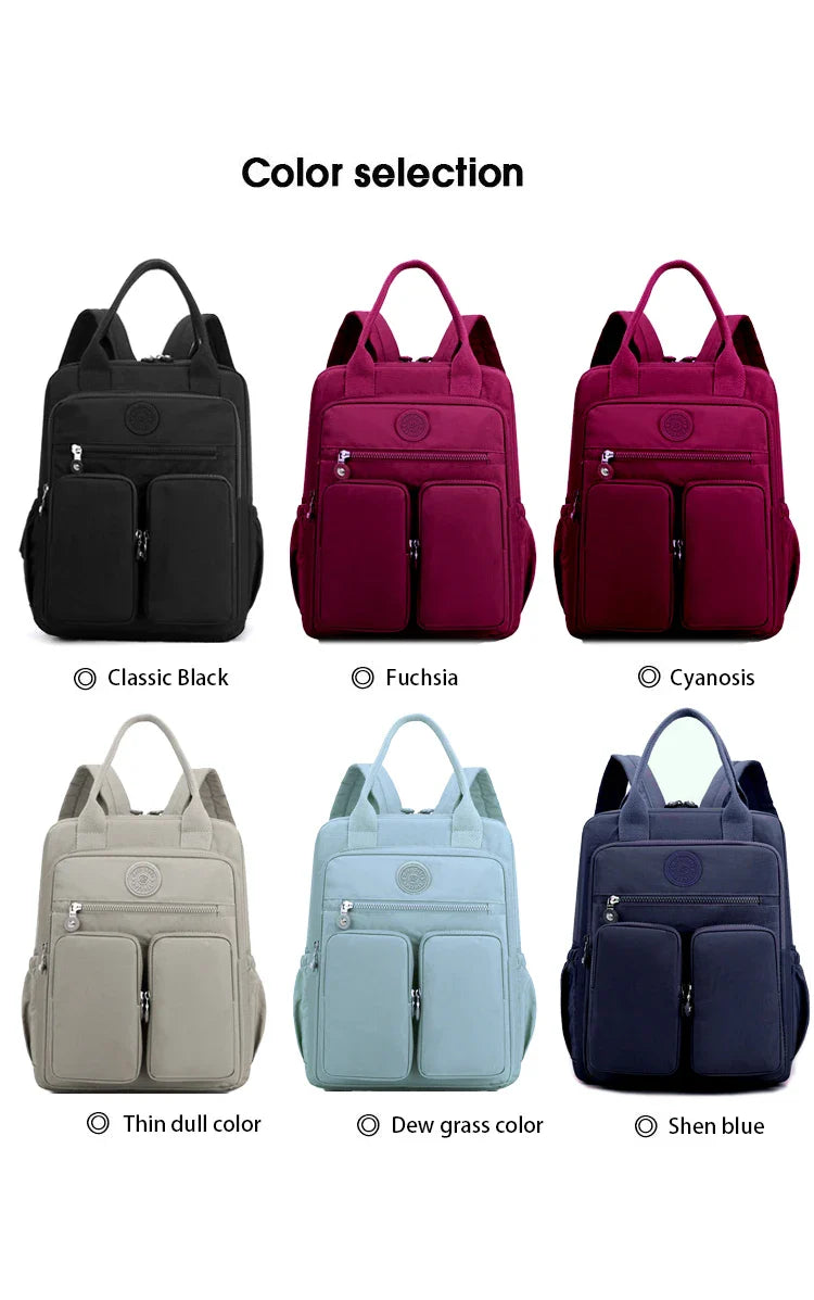 Fashion Woman Backpack Waterproof Nylon Soft Handle Solid Multi-pocket Travel Zipper Feminina School Bags Laptop Backpack