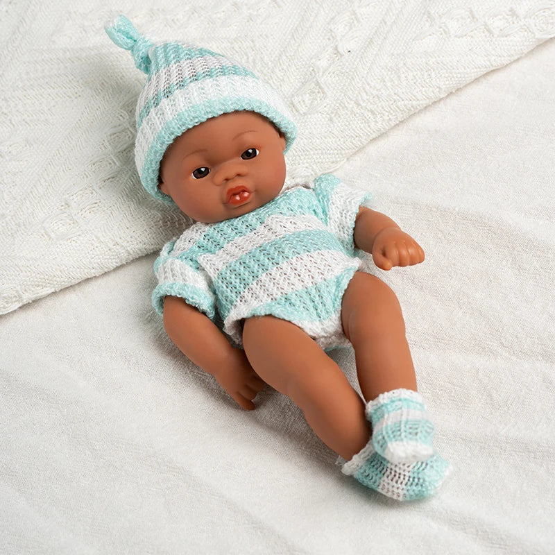 20cm 7inch Mini Reborn Dolls Vinyl Brown Skin Full Body Baby Doll Lifelike Soft Reborn Toddler Doll Baby Doll For Girls Toys