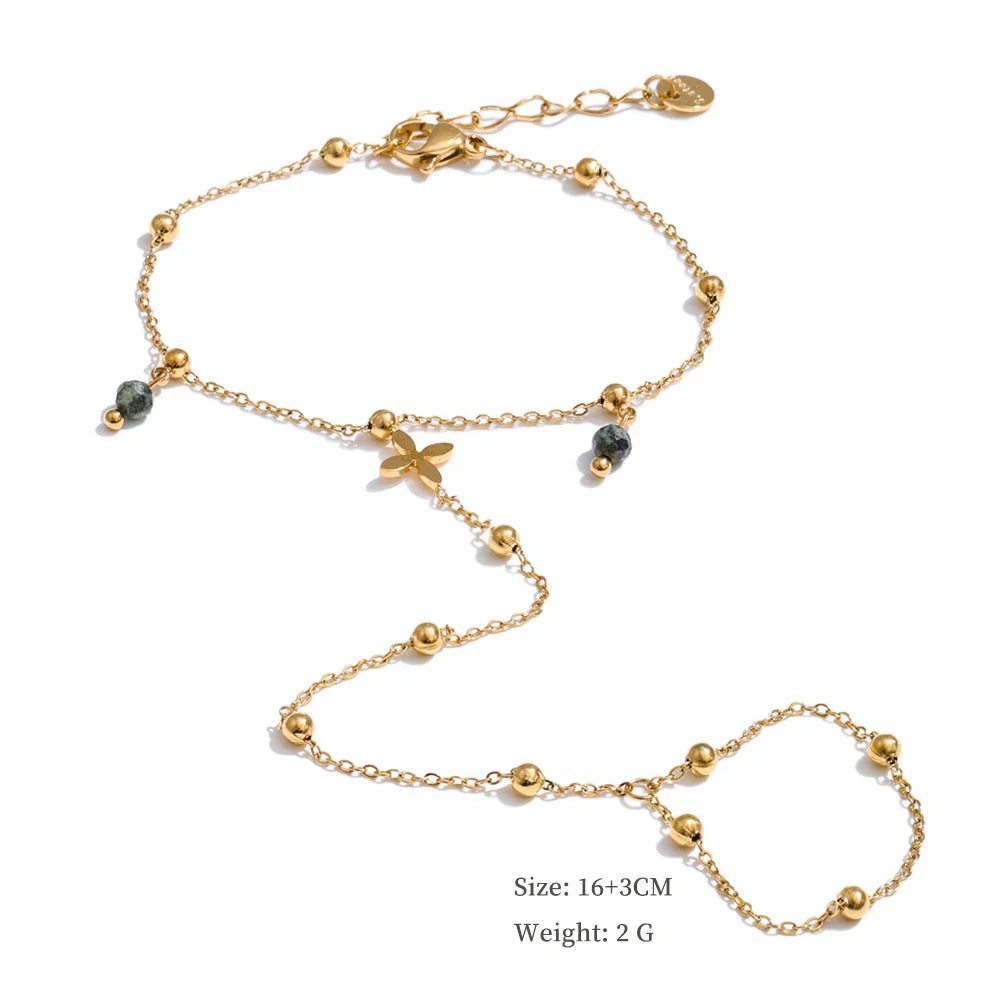 Yhpup Trendy Stainless Steel Zircon Beads Back of Hand Chain Finger Bracelet Fashion Chic Sexy Jewelry Waterproof Wholesale Gift