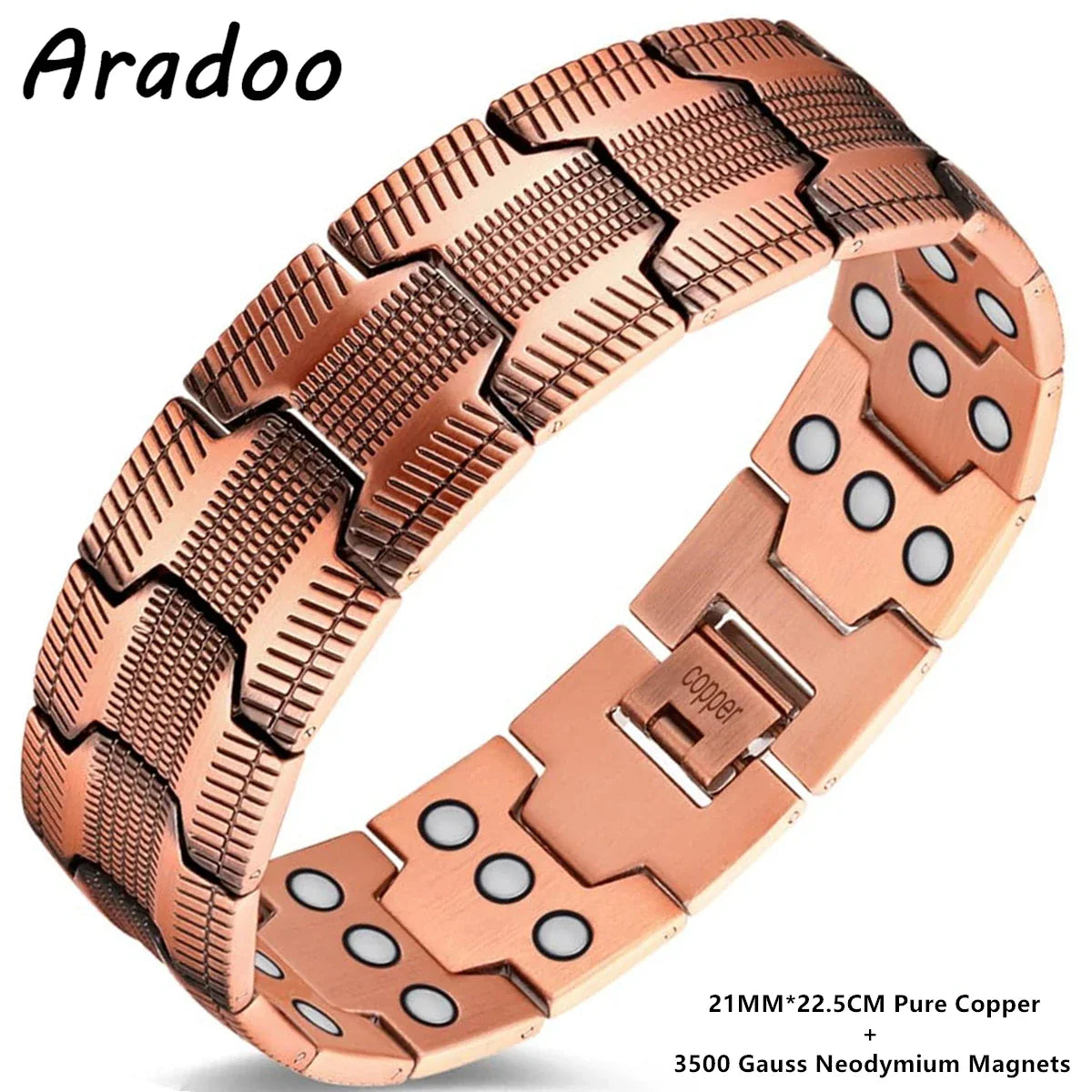 ARADOO Pure Copper Bracelet for Men Vintage Magnetic Bracelets Wristband Adjustable Jewelry Gift