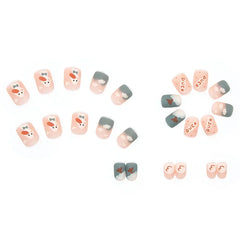 24pcs/set Frosted Short Round Cute Kawaii Full Coverage Fake Nails Ballerina Press on Nail SetSeamless Removable Art False Nails