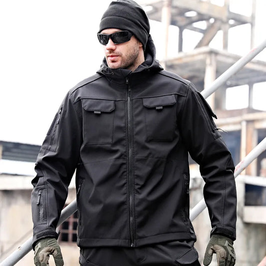 Tactical Jacket Men's Autumn and Winter Thickened Warm Charge Coat Outdoor Military Fan Waterproof Hooded Mountaineering Suit