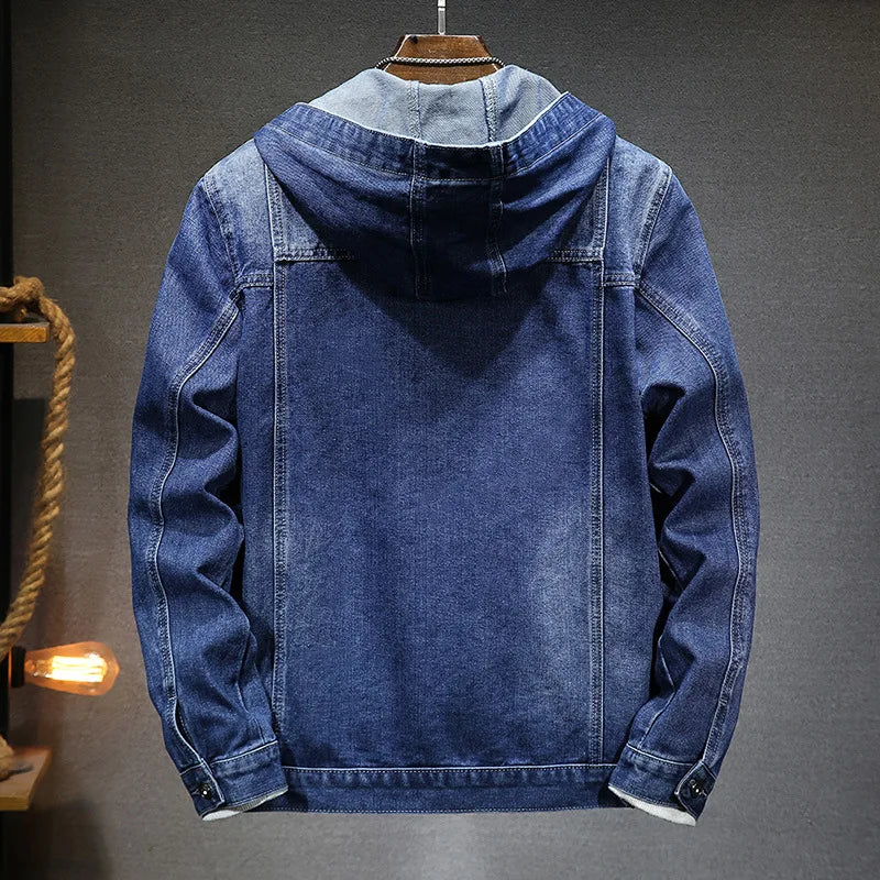 Casual Denim Hooded Jackets Men Hip-hop Streetwear Winter Cotton Classic Jeans