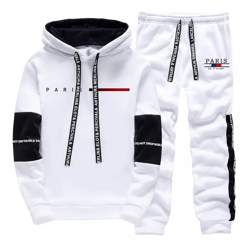 Autumn Winter Mens Tracksuit Print Casual Sweatshirts Sportswear Outdoors Sports Jogging Mens Clothing Single Piece Hoodie Pants