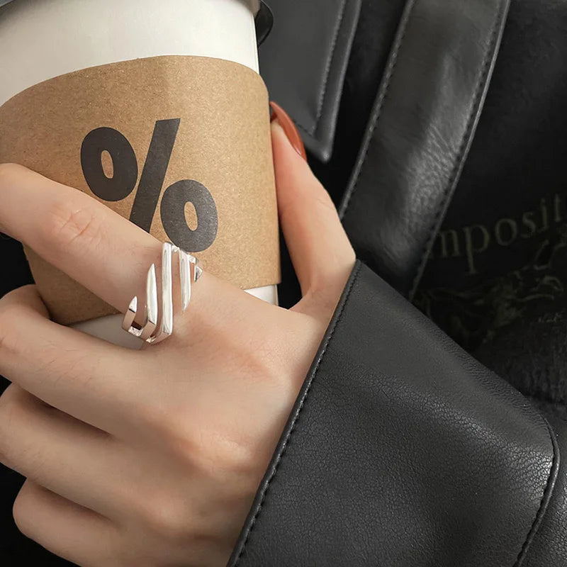 925 Sterling Rings for Women Fashion Geometric Handmade Irregular Strip Ring