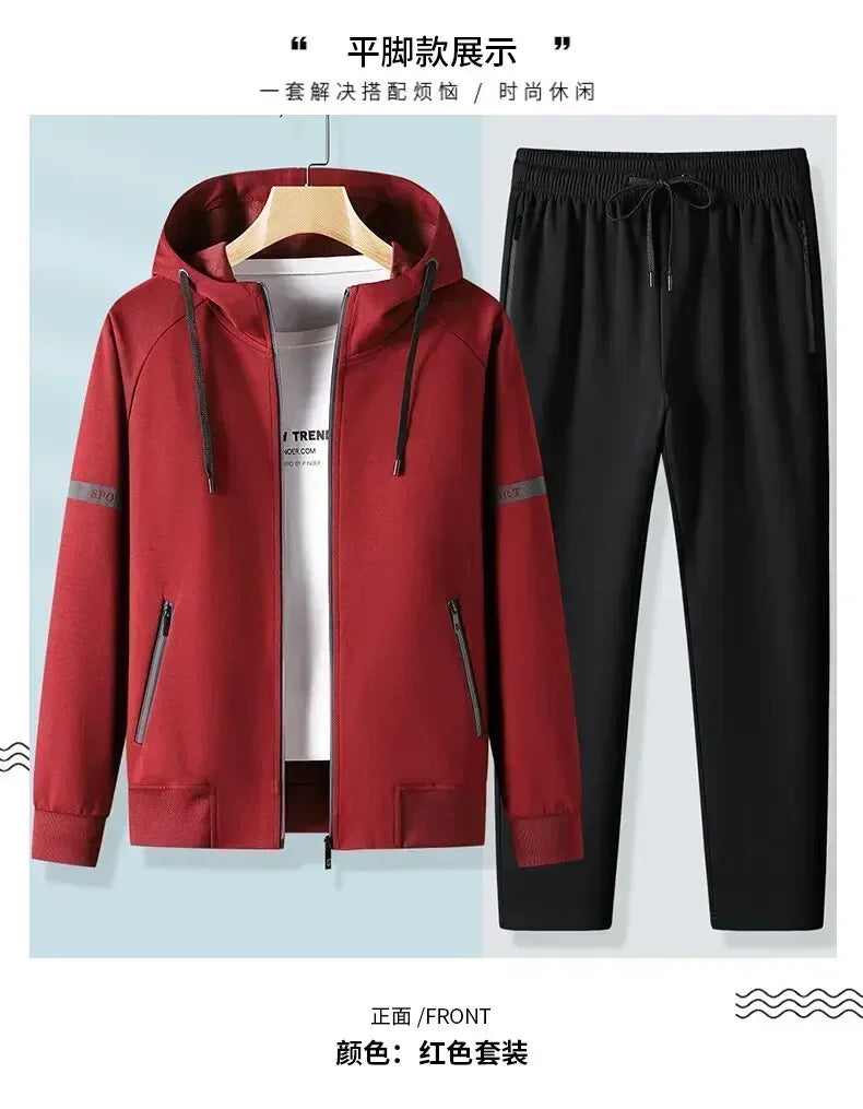 Men Running Sports Tracksuits Hoodies Zipper Outwear Sportwear+Sweatpants Sets Male Workout Sports Outfit Autumn Spring Sets men