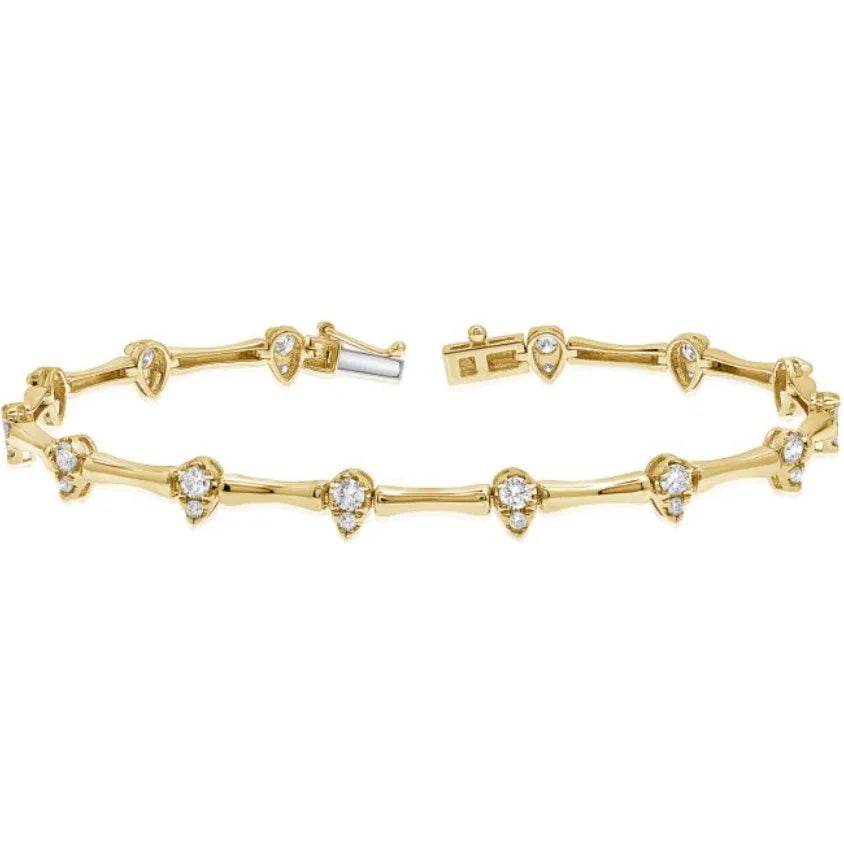 Gold Color CZ Tear Drop Charm Bamboo Bone Shaped Tennis Chain Fashion Women Bracelet