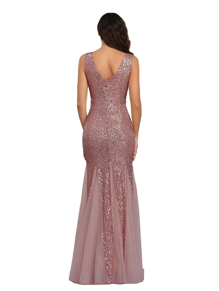 Evening wear Dresses: Plus Size Evening Gown Double V Neck Sleeveless Dress