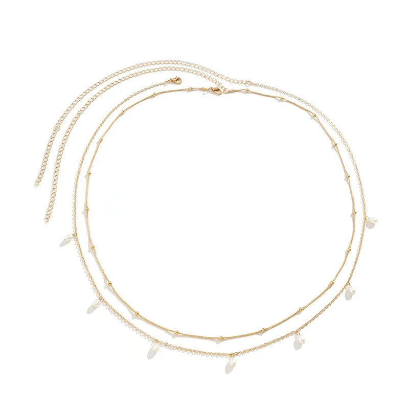New Fashion Sexy Double Layer Pearl Chain for Women Waist Bead Belly Chain Belly Belt Summer Beach Body Jewelry Festival Gifts