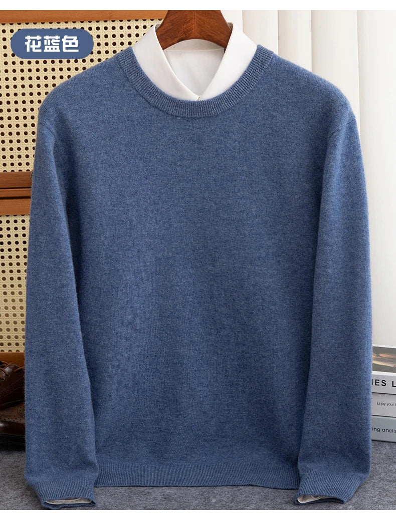 Pure Wool Sweater Men's Autumn Winter O-Neck Pullovers Business Casual