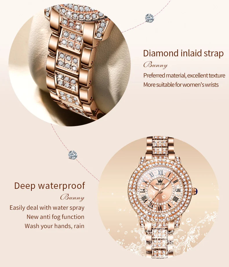 OLEVS 9943 Luxury Elegant Women's Watches Full Diamond Dial Waterproof Fashion Quartz Watch for Ladies Original Authentication