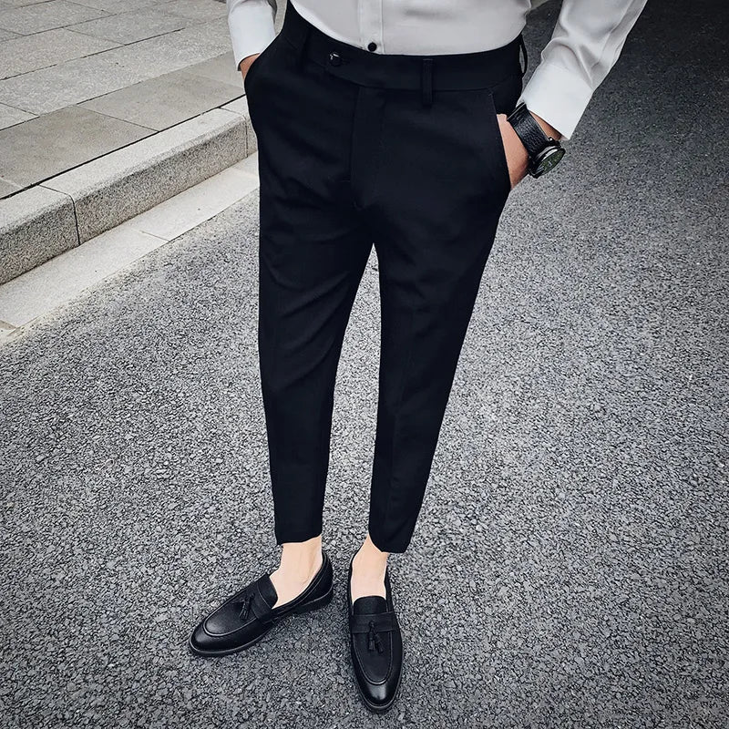 Men's Slim Fit Skinny British Casual Ankle Pants, Korean Style Versatile Men's Suit Pants