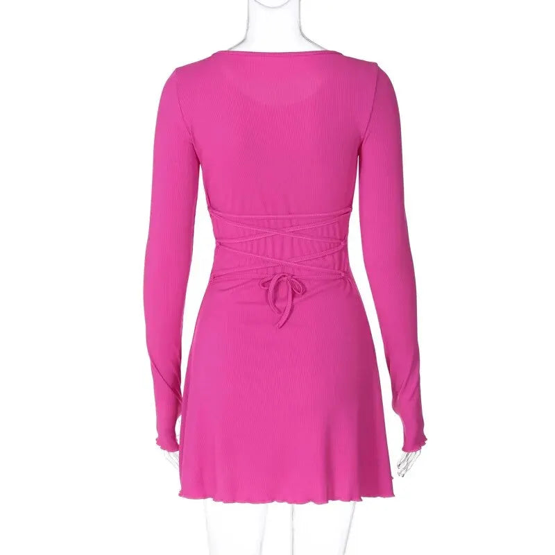 Dulzura Women 2024 Spring Autumn Fashion Long Sleeve Knitted Streetwear Bodycon Short Mini Dress Wholesale Items For Business