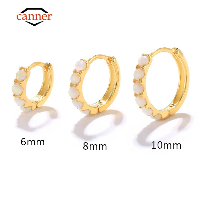 CANNER 6 8 10mm 925 Sterling Silver Opal Round Piercing Huggie Hoop Earrings for Women Fine Jewelry Accessories Pendientes 1pc