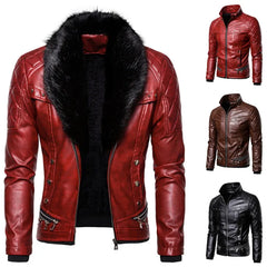 Motorcycle Bomber Add Wool Leather Jacket Men Autumn Turn Down Fur Collar