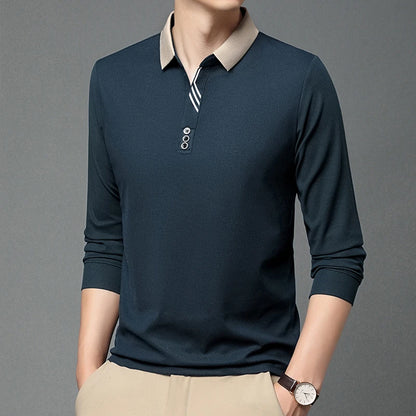 New Men's Business Casual Long Sleeved Shirt Solid Color Polo Shirt Fashionable Breathable Comfortable Versatile Top