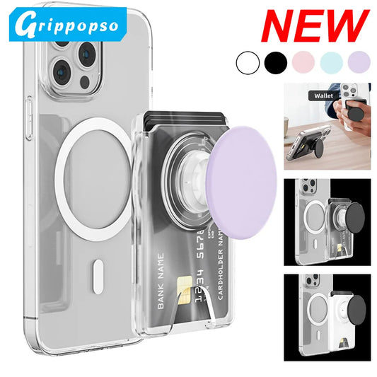 Grippopso Universal Magnetic Wallet With Expanding Phone Grip,Phone Card Holder Solid SocketWallet For IPhone Samsung Wallets
