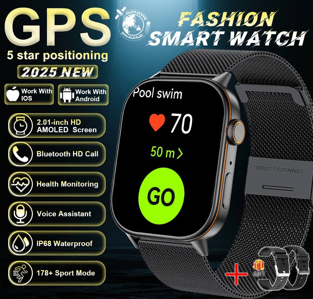 2025 Military GPS Smart Watch Men Flashlight Compass Waterproof Outdoor Sports Tracker Bluetooth Call Smartwatch For Android IOS