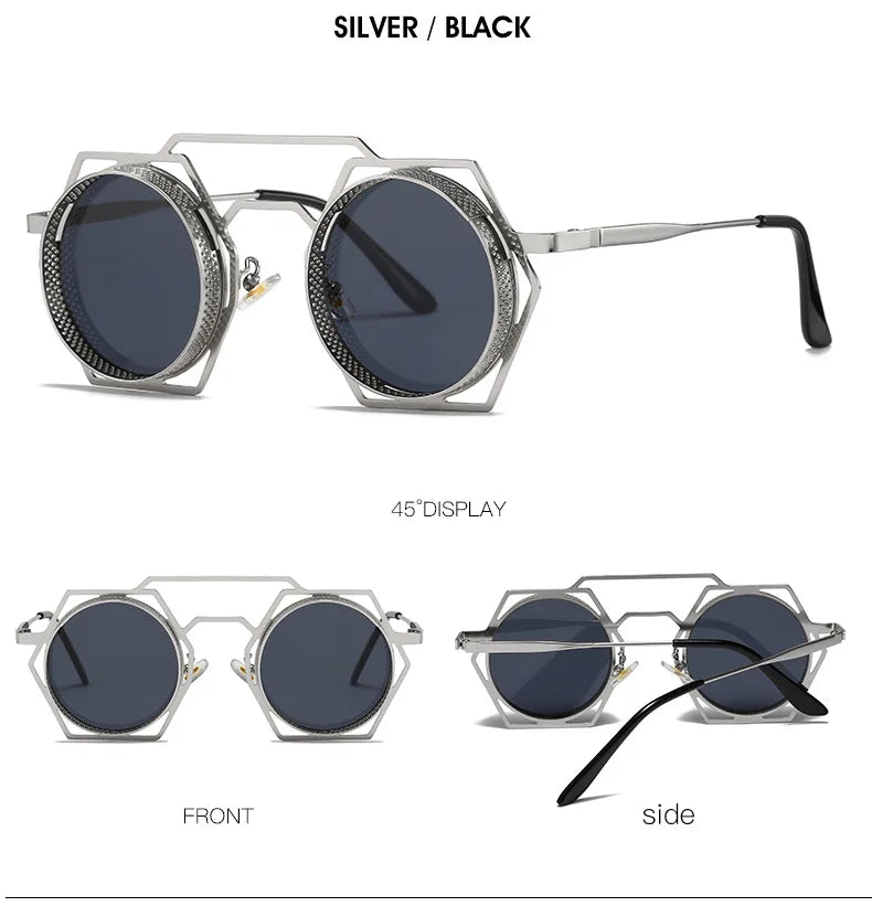 OEC CPO Steampunk Round Sunglasses Women Men 2023 Metal Mesh Personality Sun Glasses Female Eyewear Goggle UV400 Shades Oculos