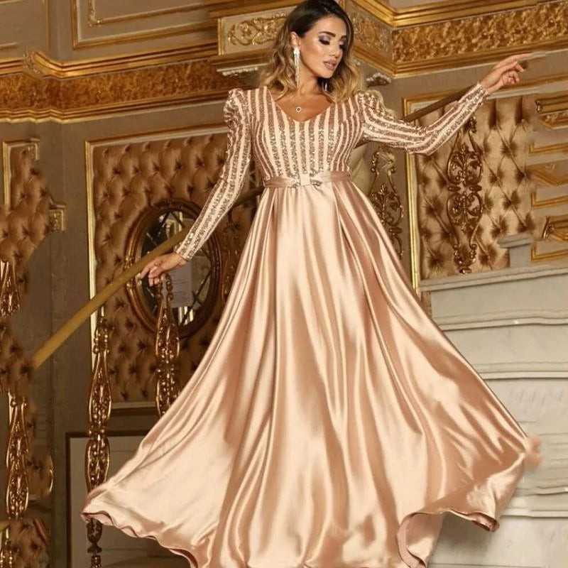 Evening wear Dresses: Long Sleeved Chiffon of Formal Evening Prom Dress Women