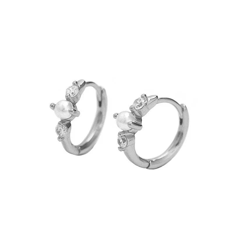WANTME 925 Sterling Silver Simple Fashion Synthetic Pearl Ear Buckle Bohemian Hoop Earrings for Women Luxury Fine Jewelry Gift