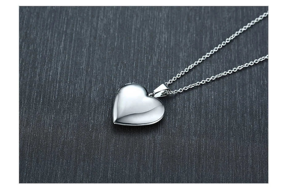 Vnox Light Heart Locket Pendants for Women Men Openable Photo Frame Glossy Stainless Steel Necklaces Family Love Collar