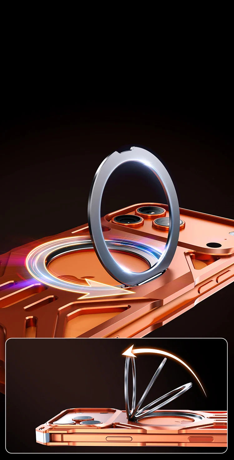 Metal Hollow Heat Dissipation Case For iPhone 17 Pro Max Magnetic Aluminum Alloy 360 Rotating Ring Holder Bracket Stand Cover