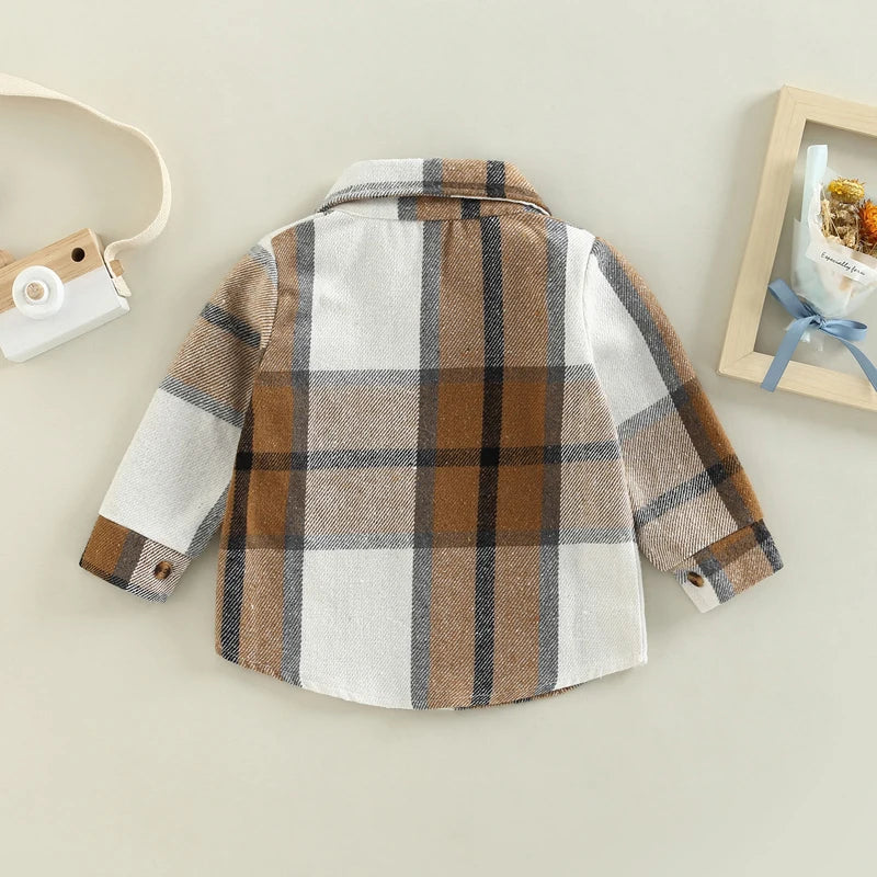 Toddler Baby Boy Girl Plaid Shirt Jacket Outfits Button Down Cardigan Kids Long Sleeve Coat Tops Fall Clothes