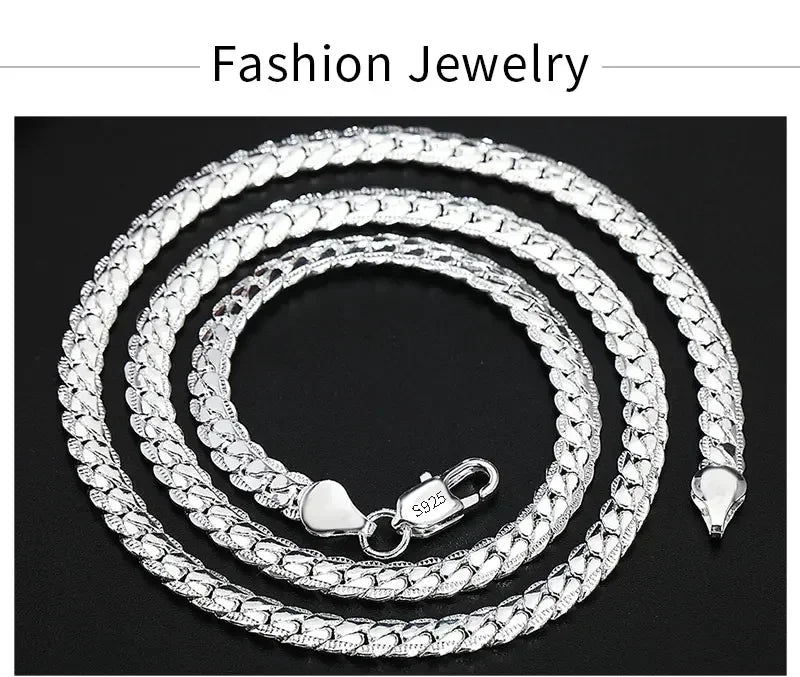 Hot sale Fine 925 Sterling Silver 5MM 18K Gold Full Sideways Chain Necklace For Woman Men Fashion Wedding Engagement Jewelry
