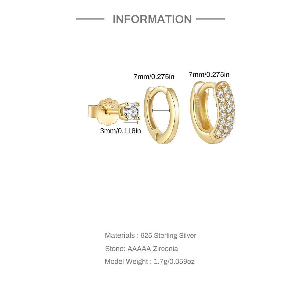 CANNER Set Double Layer Smooth Classic Hoop Earrings For Women 925 Sterling Silver Ins Flower Color Zircon Earrings Fine Jewelry