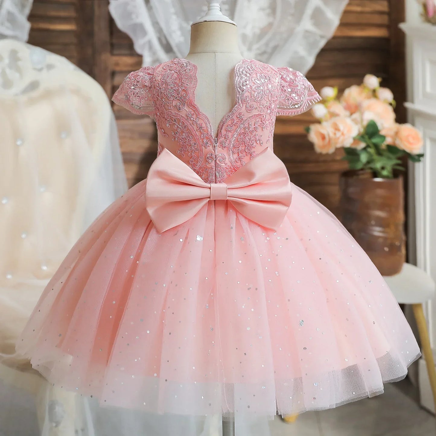 12M Baby Girl Baptism Princess Gown Infant One Year Birthday Party Clothes Eid Embroidery Sequin Flower Girl Wedding Dresses