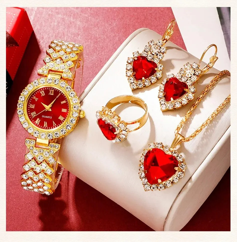 Gold luxury watches, women's rings, necklaces, earrings, rhinestones, fashionable watches, casual women's bracelets, watches, je