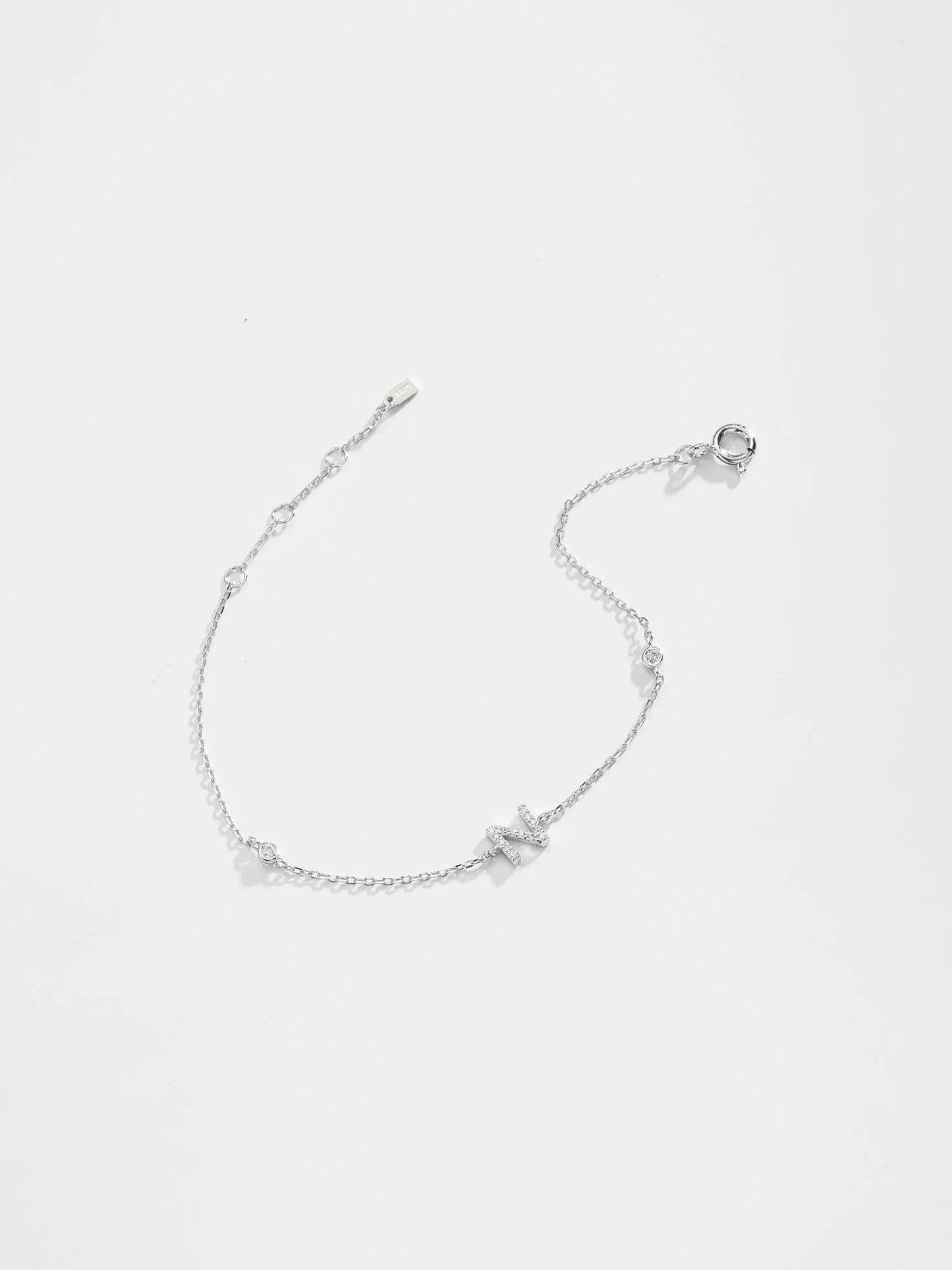 VEWANT 925 Sterling Silver Monogram Letter A - Z Initial Charm Chain Bracelet Luxury Wedding CrystalFine Jewelry