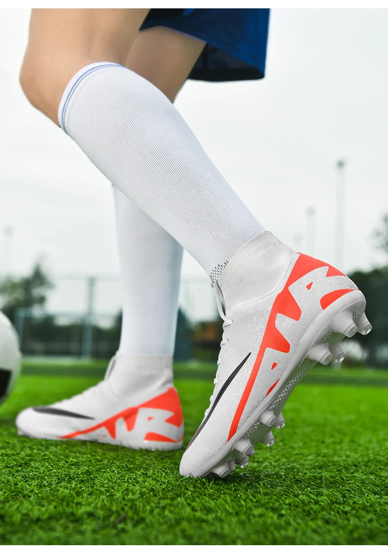 Men Soccer Cleats High Ankle Football Boots TF/FG Training Outdoor Long Spikes