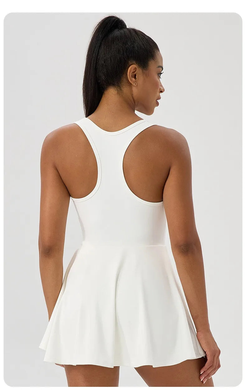 Women Summer Tennis Dress Breathable Quick-Dry Workout Dress Outdoor Sports Skirt Gym Yoga Short Dress Casual Athletic Skirt